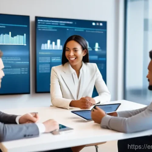 코칭 리더십의 미래 방향성 - **AI-Powered Coaching for Personalized Growth**
    "A diverse group of professionals (men and women...