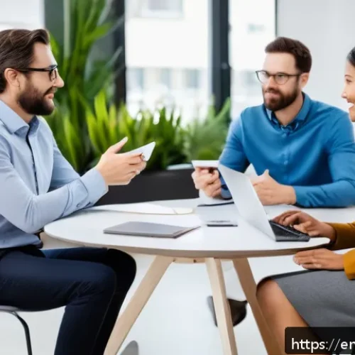 조직 내 코칭 문화 구축 전략 - A modern office setting showing a diverse group of employees engaged in casual peer-to-peer coaching...
